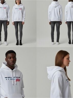 TALENTLESS White Hoodie with Navy and Pink Logo